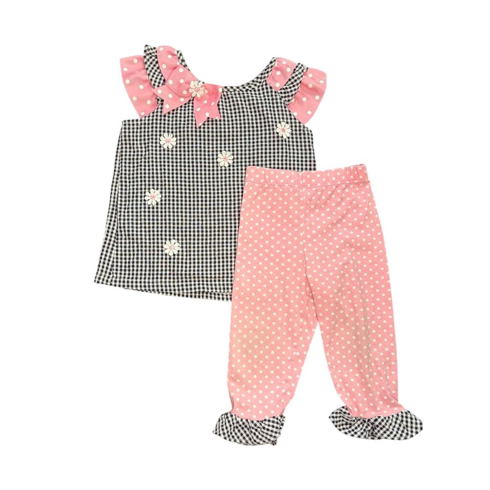 Rare Editions 24M Toddler Girl Gingham Flower Top Polka Dot Pants 2-Piece Set